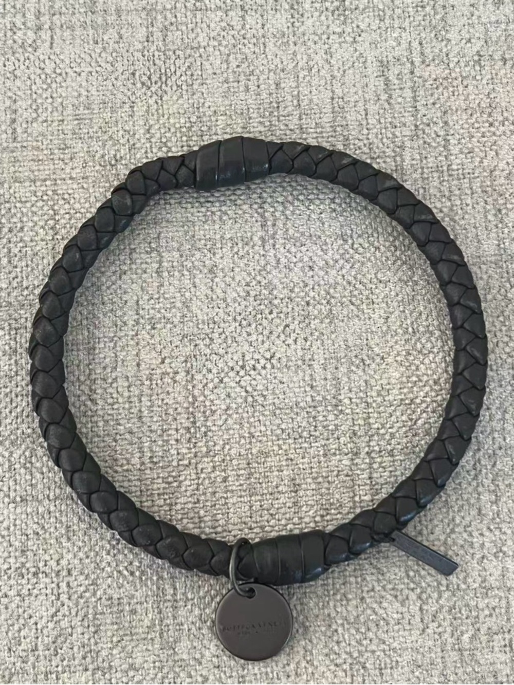 Authentic Bottega Veneta Black Braided Leather Bracelet with Matte Black Tag